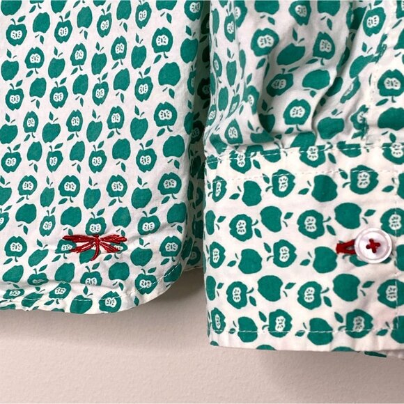 Talbots Sz 8 Green Apple Long Sleeve Button Shirt Novelty Fall Cottagecore Teach - Picture 5 of 12